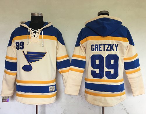 Blues #99 Wayne Gretzky Cream Sawyer Hooded Sweatshirt Stitched NHL Jersey
